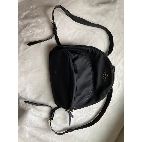 Kate Spade Nylon Mini Backpack Leather Straps 3 Sections Travel Career GUC - Picture 2 of 9